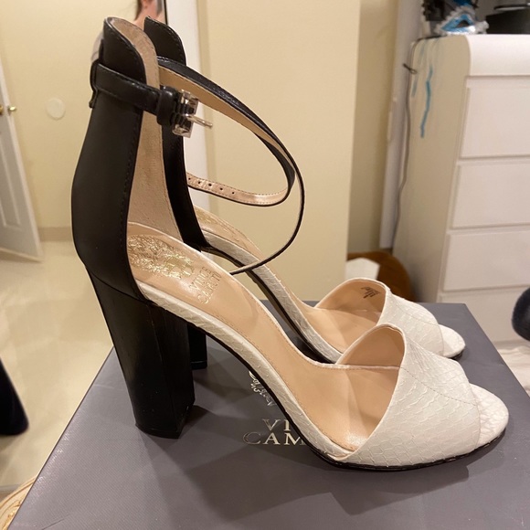 Vince Camuto Shoes - Vince Camuto Black & White Ankle Block Heel - VC Velenza